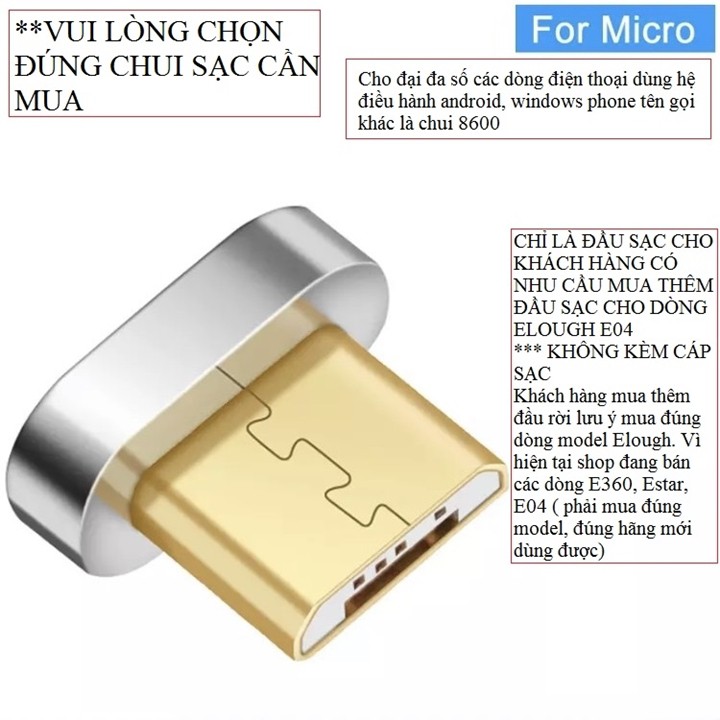Đầu Sạc ,MicroUSB,Type C Mua Rời Của Dòng Cáp Sạc Nam Châm Elough E04 Hàng