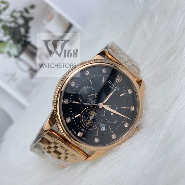 Đồng hồ Nam Rolex đồng hồ cơ Automatic máy nhật mẫu 6mặt đen viền vàng đính đá size 40mm-41mm
