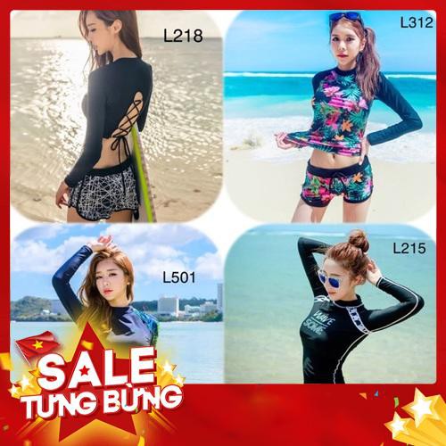 Bikini dài tay loại tốt che nắng đi biển đồ bơi cạp cao kín đáo Hàn Quốc - Siêu HOT
