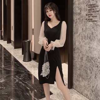 Váy tay bồng tiểu thư xẻ đùi