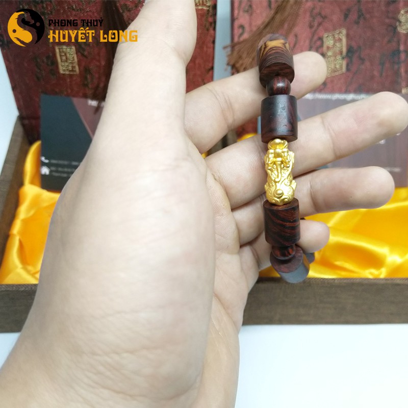 Vòng Tay Gỗ Sưa Đỏ Đốt Trúc Mix Tỳ Hưu, Vòng Tay Phong Thủy Cầu Bình An - May Mắn - Tài Lộc
