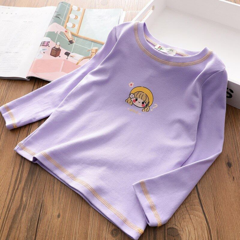 Áo Thun Tay Dài Bằng Cotton In Họa Tiết Hoạt Hình Thời Trang Xuân Thu Cho Bé Gái 3-9 Tuổi