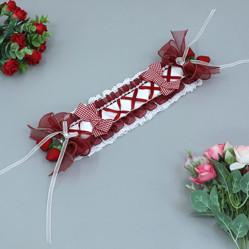 Băng Đô Hình Nơ Họa Tiết Dâu Tây Thanh Lịch Dùng Hóa Trang / Trang Điểm / Phát Sóng Trực Tiếp