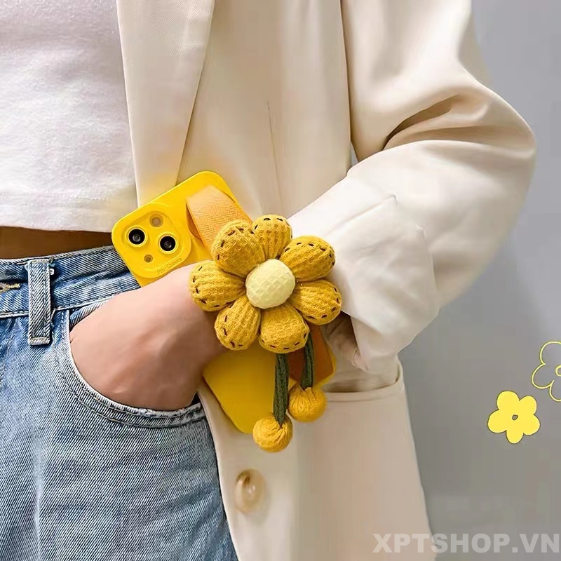 Ốp Điện Thoại Dẻo Họa Tiết Hoa Vàng 3D Có Dây Đeo Tay Bảo Vệ Camera Cho iPhone 14 Pro Max 13 Pro Max 12 Pro Max 11 Pro Max