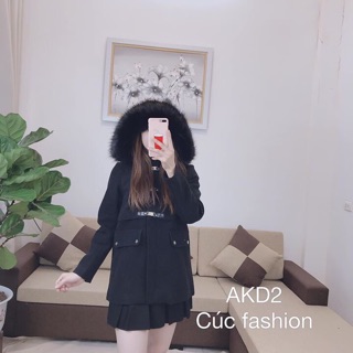 Áo dạ mũ lông,cúc chuông