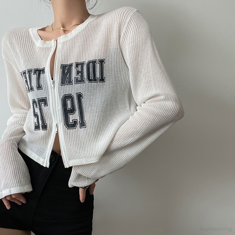 Áo Croptop Tay Dài Vải Lụa Lạnh Chống Nắng Phối Khóa Kéo Kiểu Hàn Quốc Cá Tính