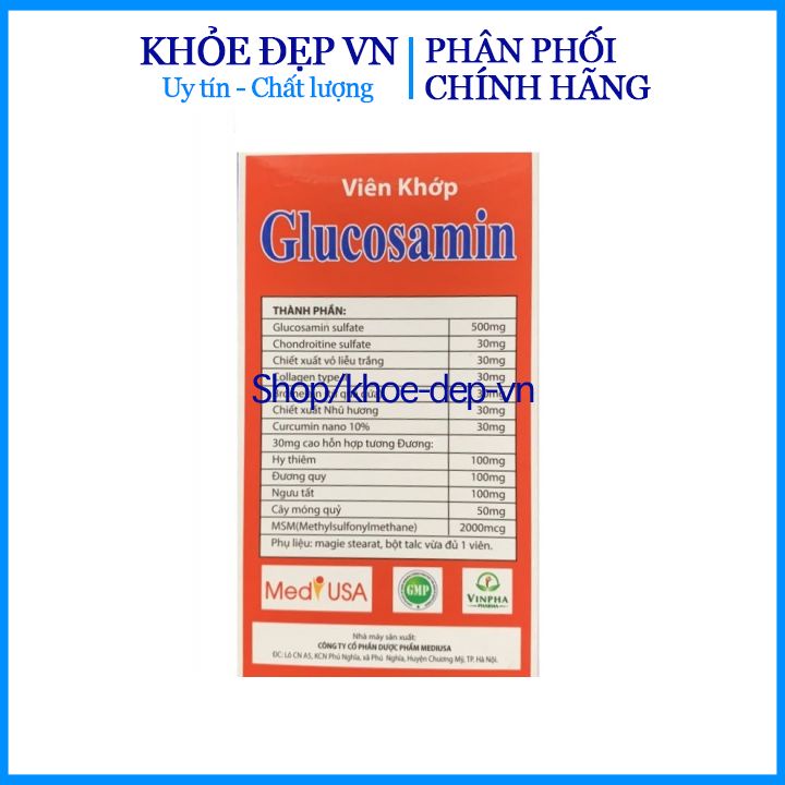 Viên khớp Glucosamin MSM 2000mg giảm đau nhức mỏi xương khớp - Lọ 60 viên