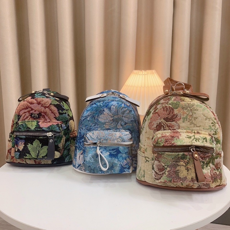 Balo mini vải chống nước hoạ tiết lá mùa hè siêu đẹp