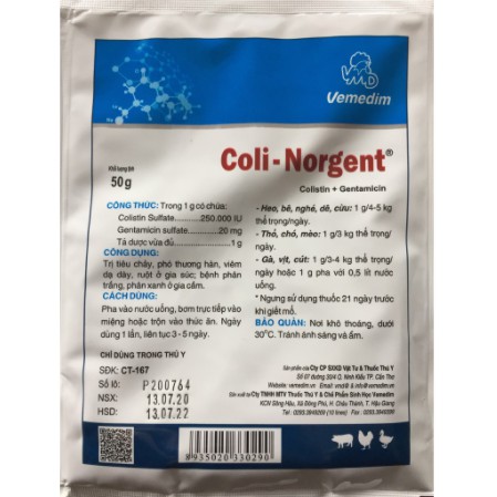 Coli Norgent dùng cho phân xanh, phân trắng trên gia cầm 50g