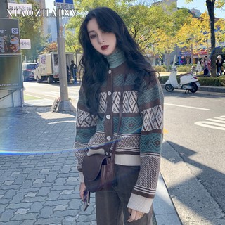Xiaozhainv Áo khoác cardigan dáng rộng tay dài phong cách Hàn Quốc thời trang