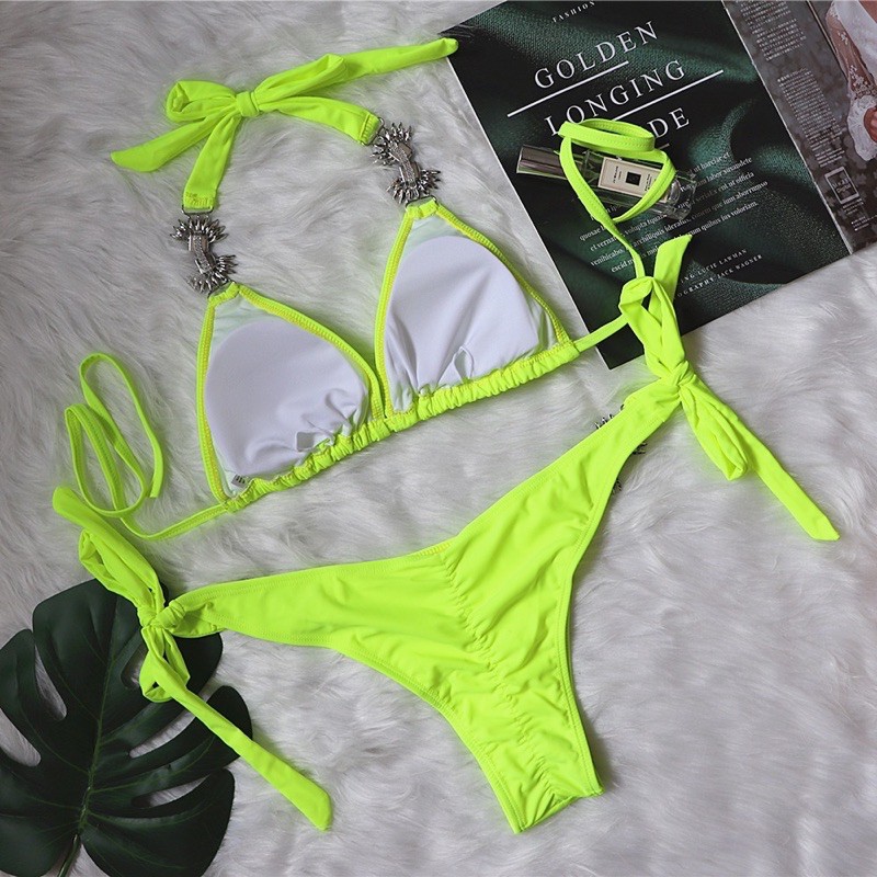 [BKN909] &lt;ÂU&gt; SET BIKINI XANH NEON MIX ĐÁ HOA (CHUN MÔNG)