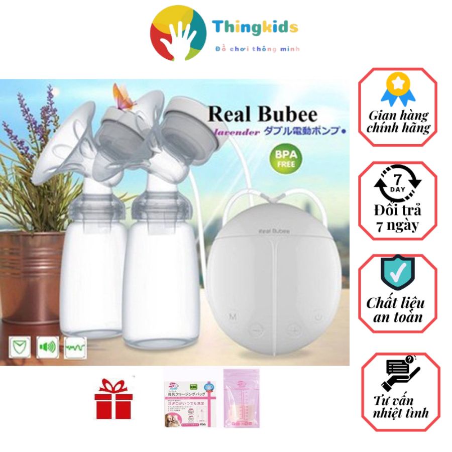 Máy hút sữa điện đôi Real bubee tặng kèm 10 túi trữ sữa tiện lợi - Thingkids