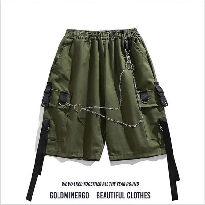 【M-4XL】Quần Short Nam Dáng Rộng Phối Túi Lớn Phong Cách Hip Hop Thời Trang Mùa Hè