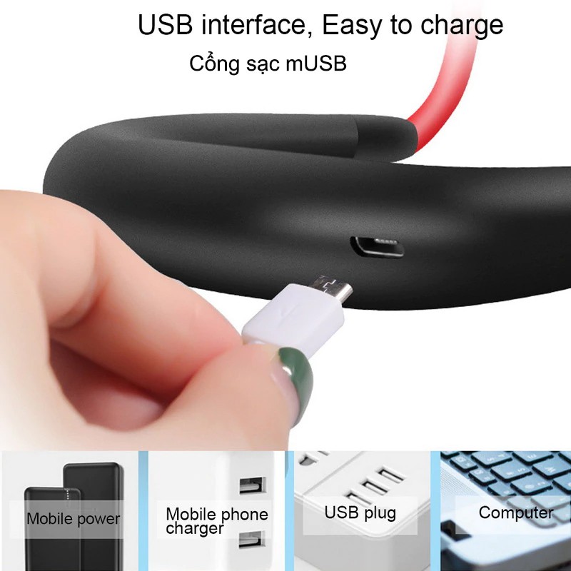 Quạt mini đeo cổ tích điện sạc pin usb loại quàng cầm tay chữ U máy nhỏ 3 cấp độ gió siêu mát