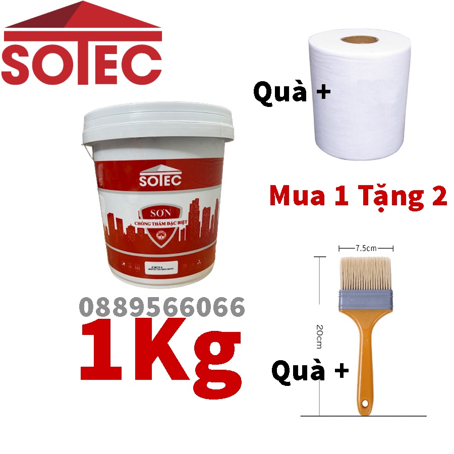 Keo chống thấm Sotec Japan Nitton 1kg- Chống thấm tường, trần nhà, sàn nhà vệ sinh, máng xối, mái tôn)