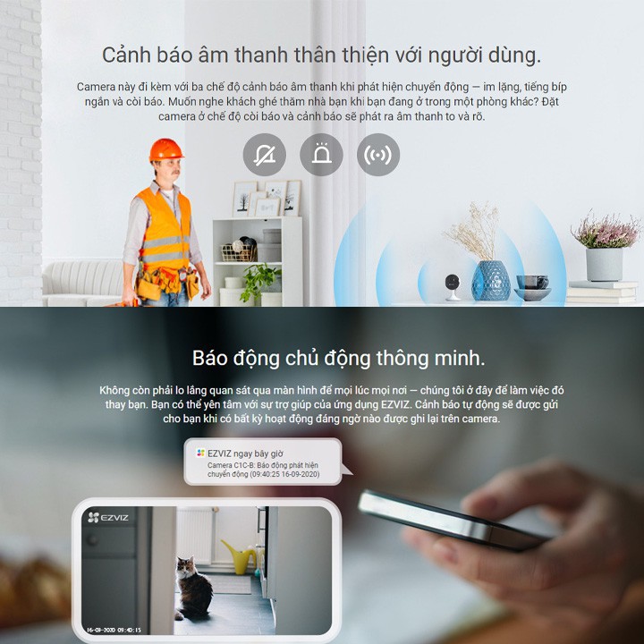 Camera IP Wifi Ezviz CS-C1C-B Full HD 1080p - Đàm Thoại 2 Chiều, Phát Hiện Chuyển Động, Hỗ Trợ Thẻ Nhớ