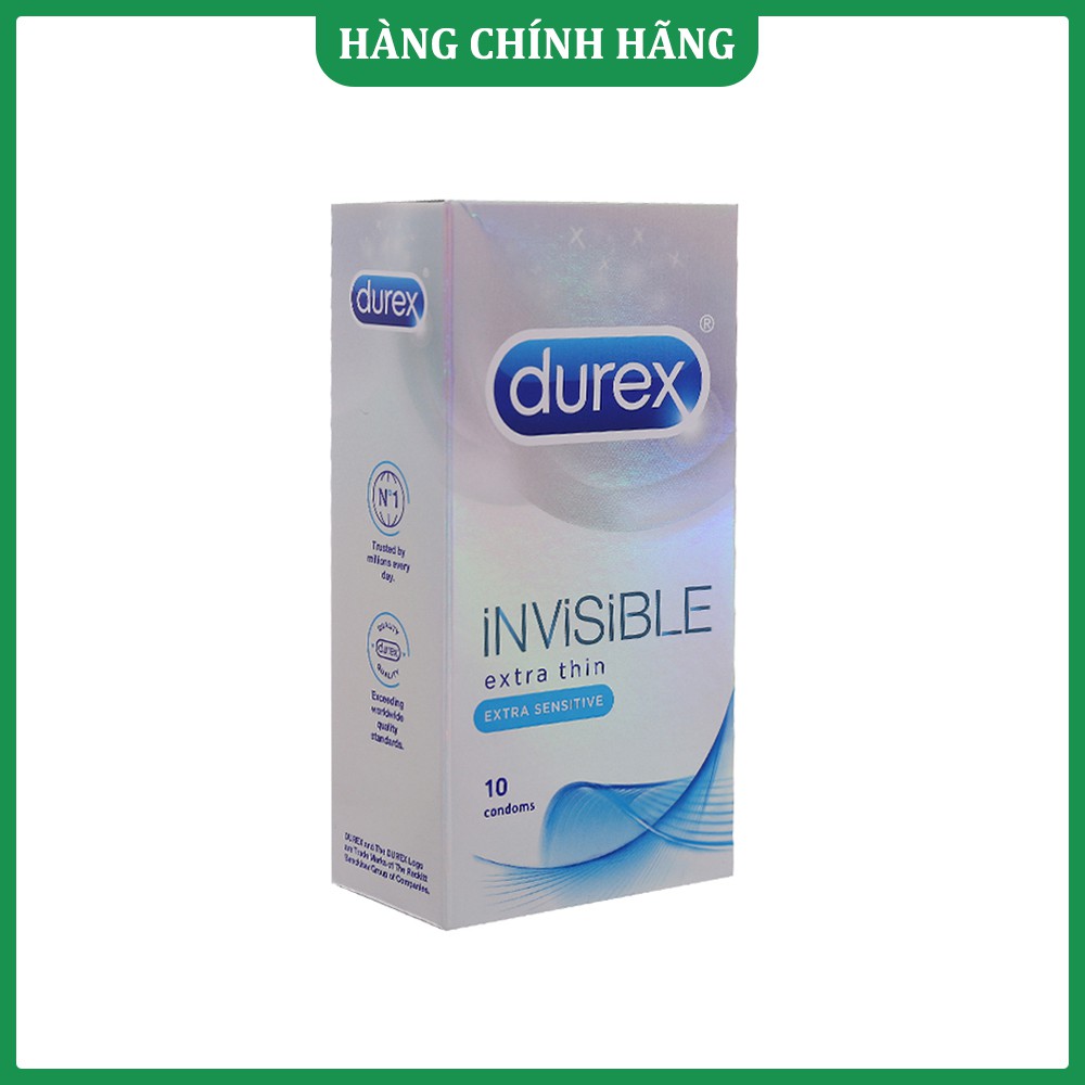 Bao Cao Su Durex Invisible Extra Thin Bao Cao Su Siêu Mỏng Tăng Cường Gel Hộp 3 chiếc, 10 chiếc