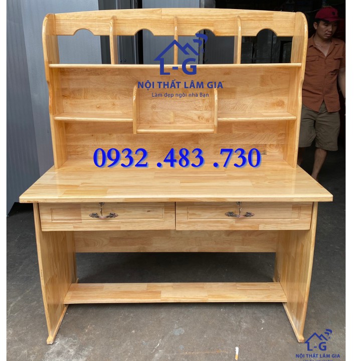 Bàn học sinh bàn đôi gỗ thông tự nhiên cao cấp ngang 1m2x1m45x50 HCM_BHD12