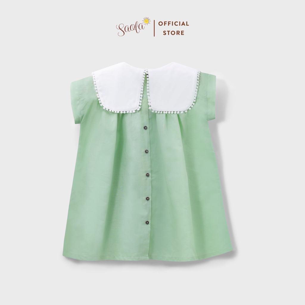 Váy Bé Gái BabyDoll Cổ Vuông Viền Ren Chất Liệu Linen - ALULA DRESS - DRL003 - SAOLA KIDS CLOTHING