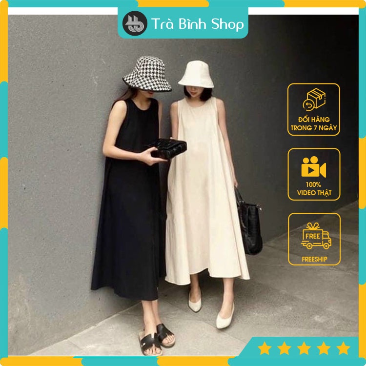 Đầm Đũi Ba Lỗ Trơn Dáng Dài Váy Sát Nách Cổ Tròn Siêu Thoáng Mát Hàng VNXK