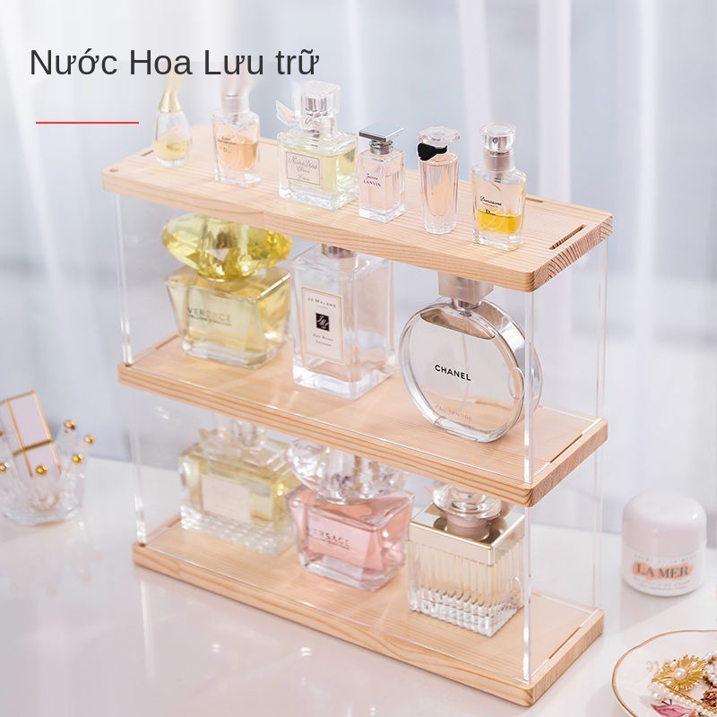 hộp đựng nước hoa mỹ phẩm acrylic để bàn chống bám bụi hoàn thiện bằng gỗ nguyên khối Kệ trưng bày trang điểm có