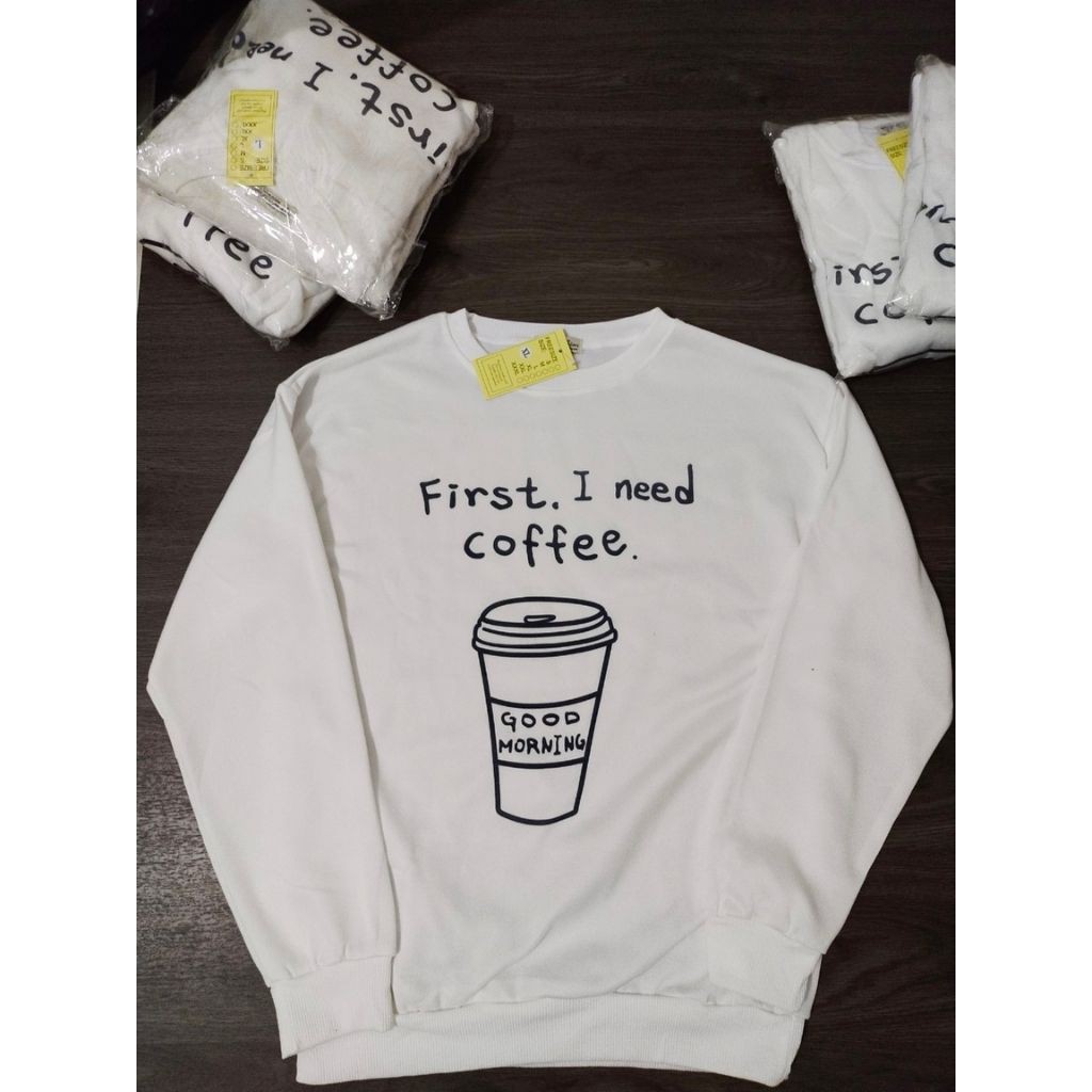 [THỜI TRANG HÈ- FREE SHIP ] ÁO SWEATER NỈ UNISEX I NEED COFFEE FORM RỘNG NAM NỮ MÀU TRẮNG | WebRaoVat - webraovat.net.vn