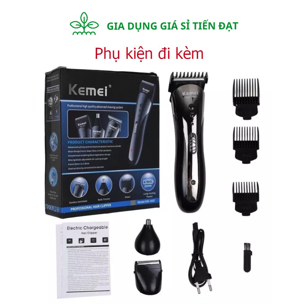 Tông đơ cắt tóc Kemei 1407 3in1 kiêm cạo râu, cắt tỉa lông mũi