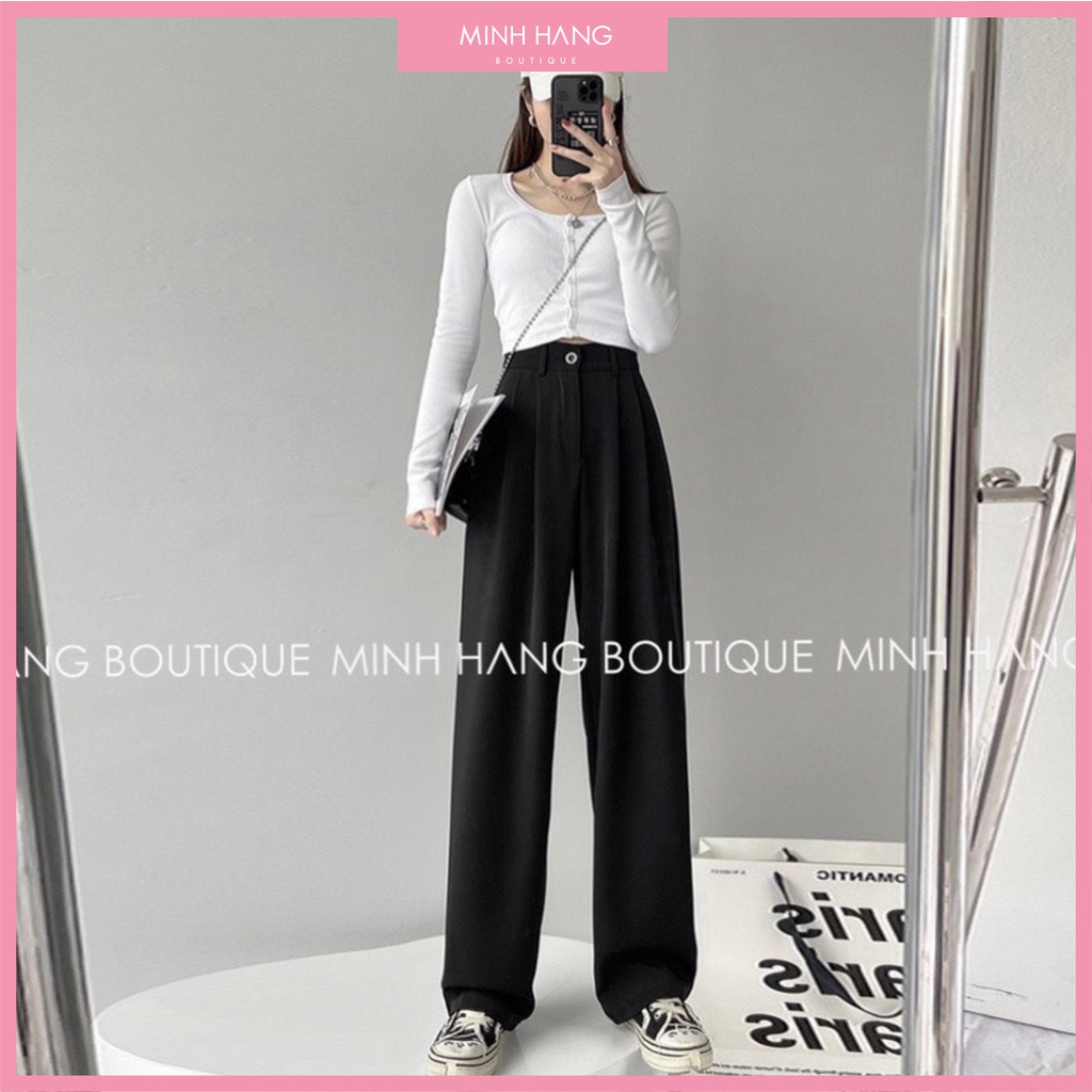 [Mã FAMARAL2 giảm 10K đơn 50K] Quần ống rộng suông cạp cao một khuy ( ảnh thật )