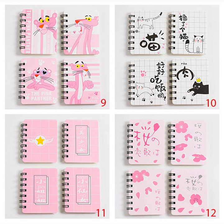 HCM - Combo 2 sổ tay lò xo hoạt hình 80 trang báo Pink Panther, mèo Nhật, chữ hoa