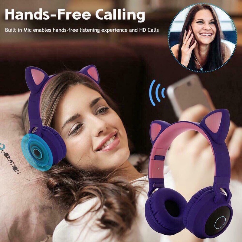 (hàng có sẵn)TAI NGHE MÈO BLUETOOTH CATEAR ĐÈN LED🎀(có mic) hàng chính hãng