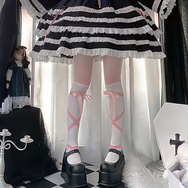 Xixi Vớ Dài Đến Đầu Gối Đính Nơ Phong Cách Lolita Nhật Bản Dễ Thương