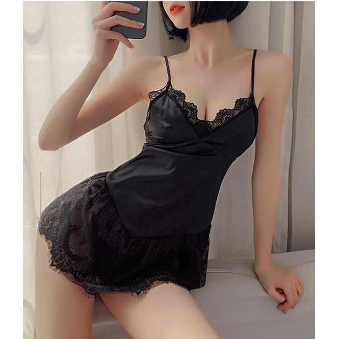 Đầm ngủ lụa sexy 💝 Free ship 💝 ren chân váy xòe quyến rũ