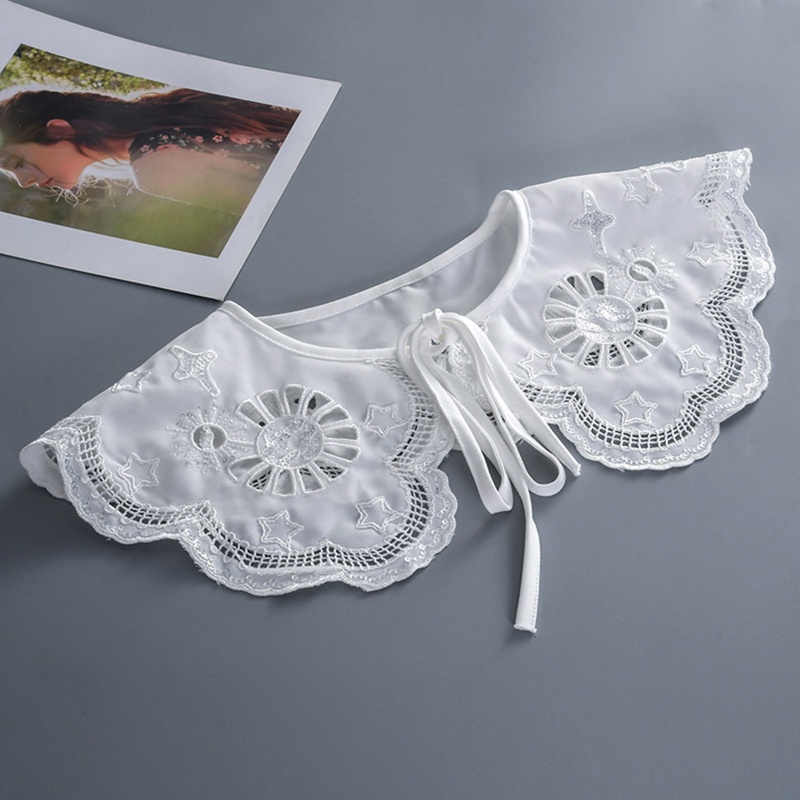 Cổ Áo Ren Rỗng Thêu Ngôi Sao Đính Sequin Có Thể Tháo Rời Cho Nữ