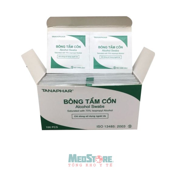 Bông tẩm cồn TANAPHAR (hộp 100 miếng)