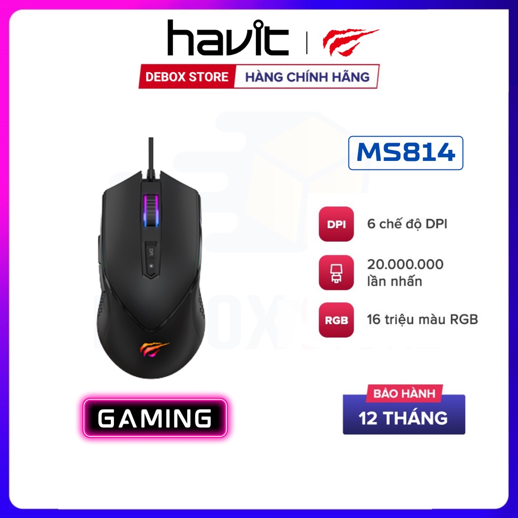 【Giao hàng nhanh】Chuột Gaming HAVIT MS814, 16 Triệu Màu RGB, 6 Chế Độ DPI, Tích Hợp 7 Nút Điều Chỉnh - Chính Hãng BH 12T