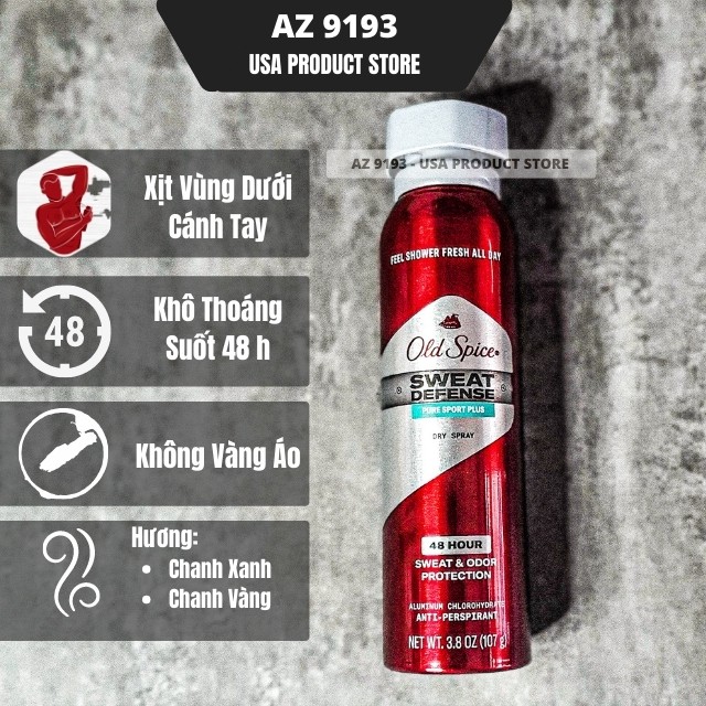 [HÀNG MỸ] Xịt Khử Mùi Nam Old Spice Hàng Mỹ 106g - Khử Mùi, Ngăn Mùi Hôi Hiệu Quả, Hương Thơm Nam Tính  - AZ 9193