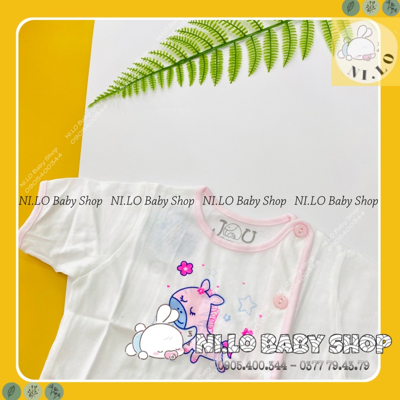 Áo sơ sinh trắng, ngắn tay nút lệch JOU, chất vải cotton 100% cao cấp mềm mịn, thoáng mát {Ảnh thật}