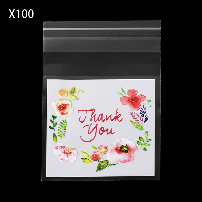 Set 100 Túi Nhựa 4 Kích Cỡ Chữ Thank You Dùng Để Đựng Bánh Kẹo