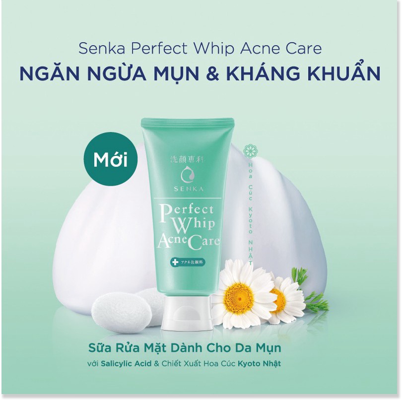 [Mã giảm giá sỉ mỹ phẩm chính hãng] Sữa Rửa Mặt Dành Cho Da Mụn Senka Perfect Whip Acne Care 100g