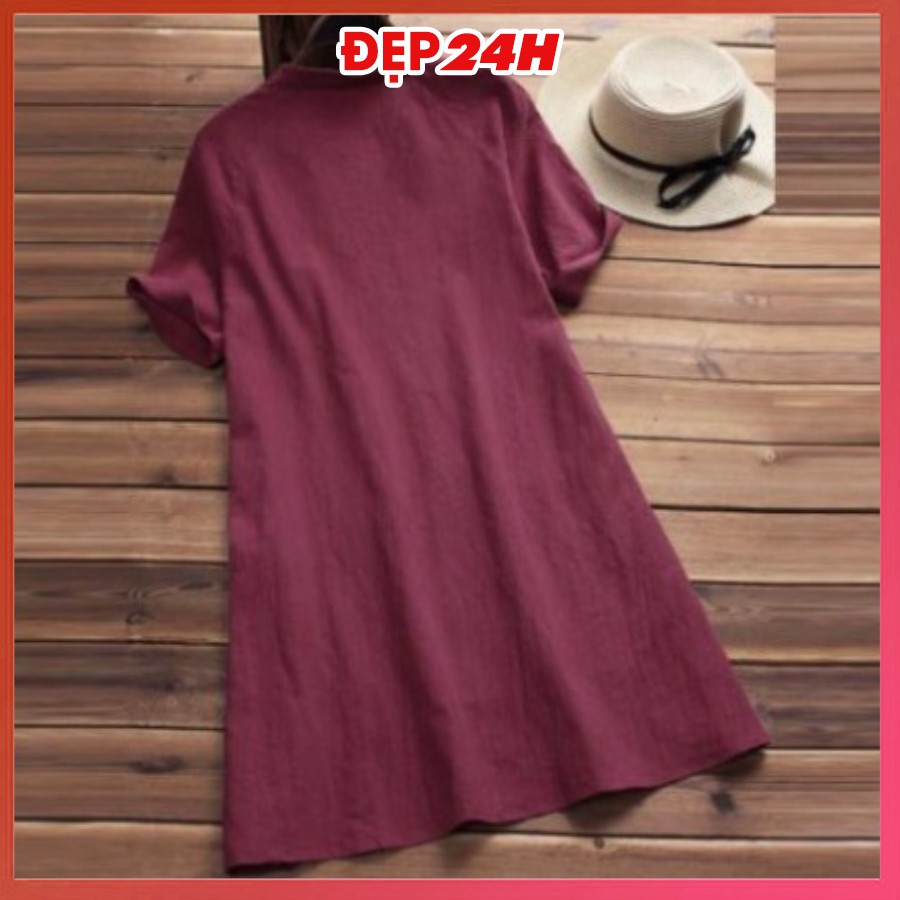 Sơ mi váy sang chảnh, form dài rộng giấu quần, chất liệu Đũi siêu xinh, áo kiểu váy chùm mông Đẹp 24 giờ - AKH.35 | BigBuy360 - bigbuy360.vn