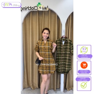 Váy kẻ caro vintage đuôi cá chất thô mềm dáng suông rộng