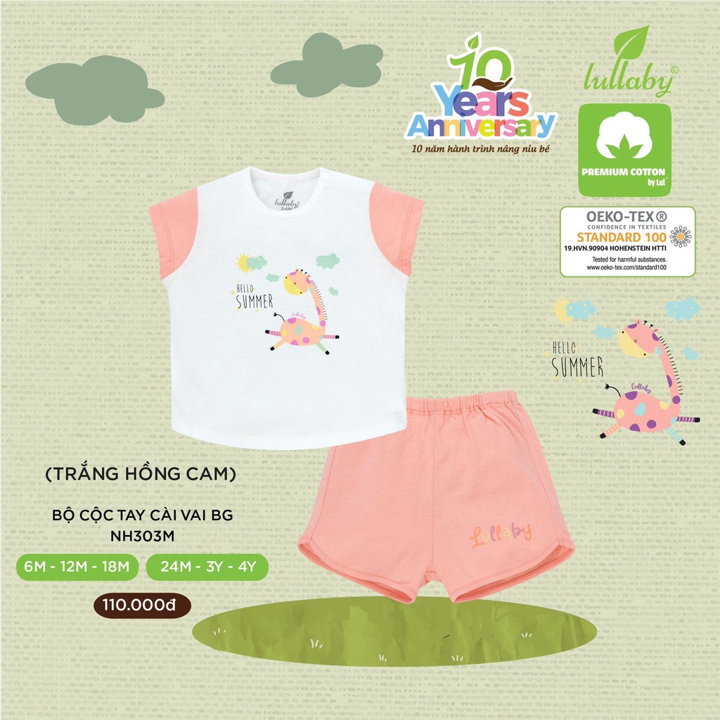 Bộ cộc tay cài vai bé gái cotton Lullaby