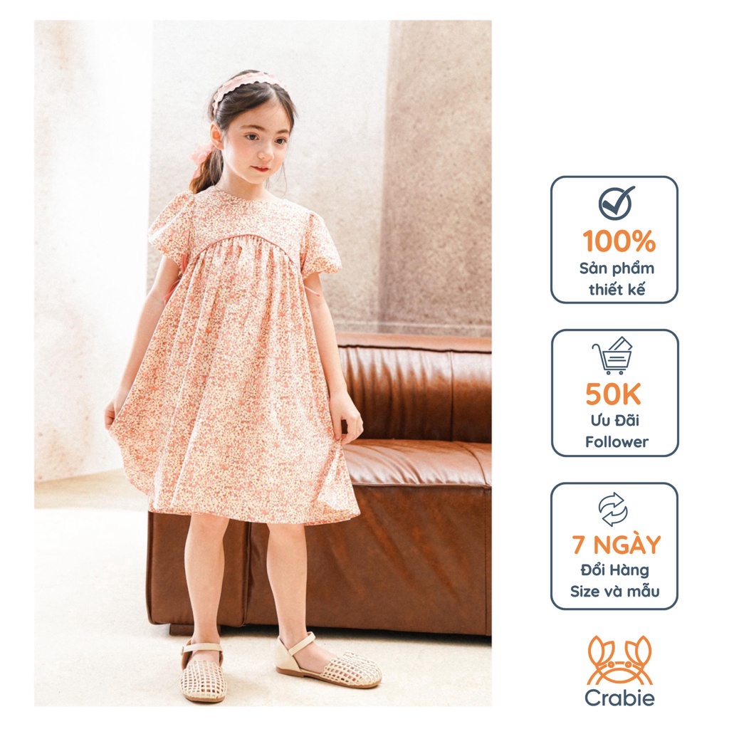 Váy bé gái thiết kế CRABIE babydoll hoa nhí tay bồng công chúa - Leah dress - Hồng phấn