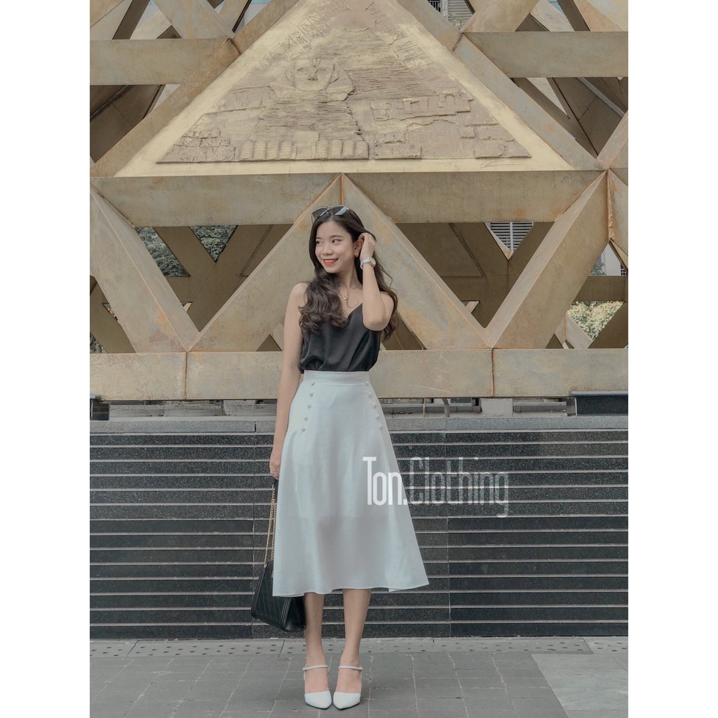 Chân váy Midi nữ Ton.Clothing form dài dáng xòe chất liệu đẹp dày dặn thiết kế trẻ trung xinh xắn màu trắng/đen CVAY001