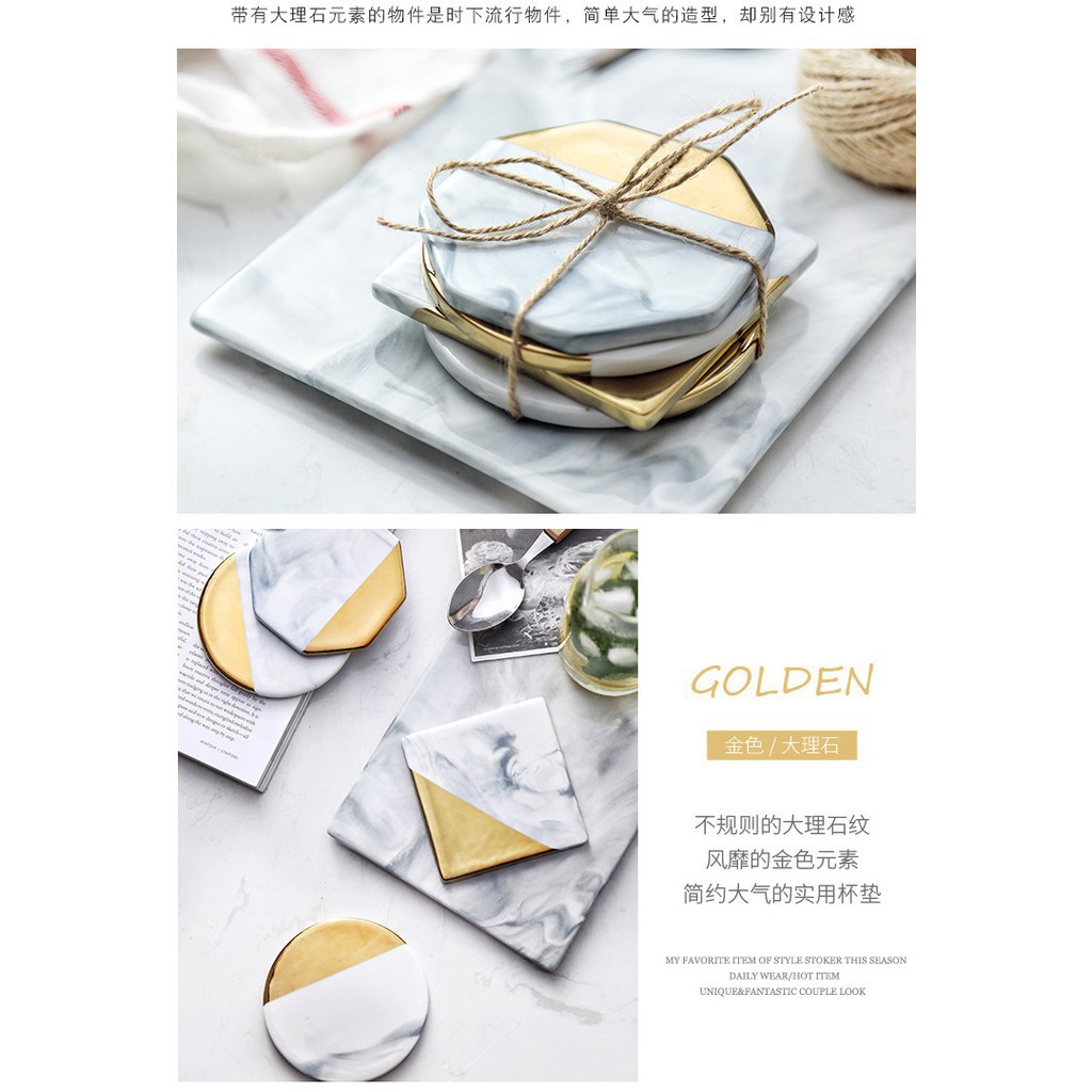 Miếng lót ly bằng gốm sứ hoạ tiết đá cẩm thạch độc đáo chất lượng cao