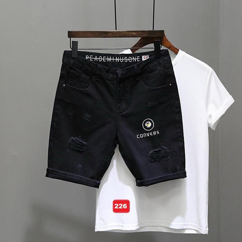 Quần short jean nam logo thêu màu đen chất bò - quần bò ngắn nam co giãn thời trang cao cấp Luty_shop90 ms226 new