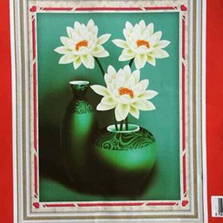 Tranh Thêu Chữ Thập  BÌNH HOA SEN TRẮNG A878 48x63cm Chưa Thêu