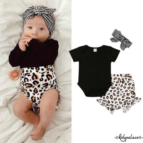 Bộ trang phục gồm nơ+áo tay ngắn+quần ngắn da beo dành cho trẻ sơ sinh