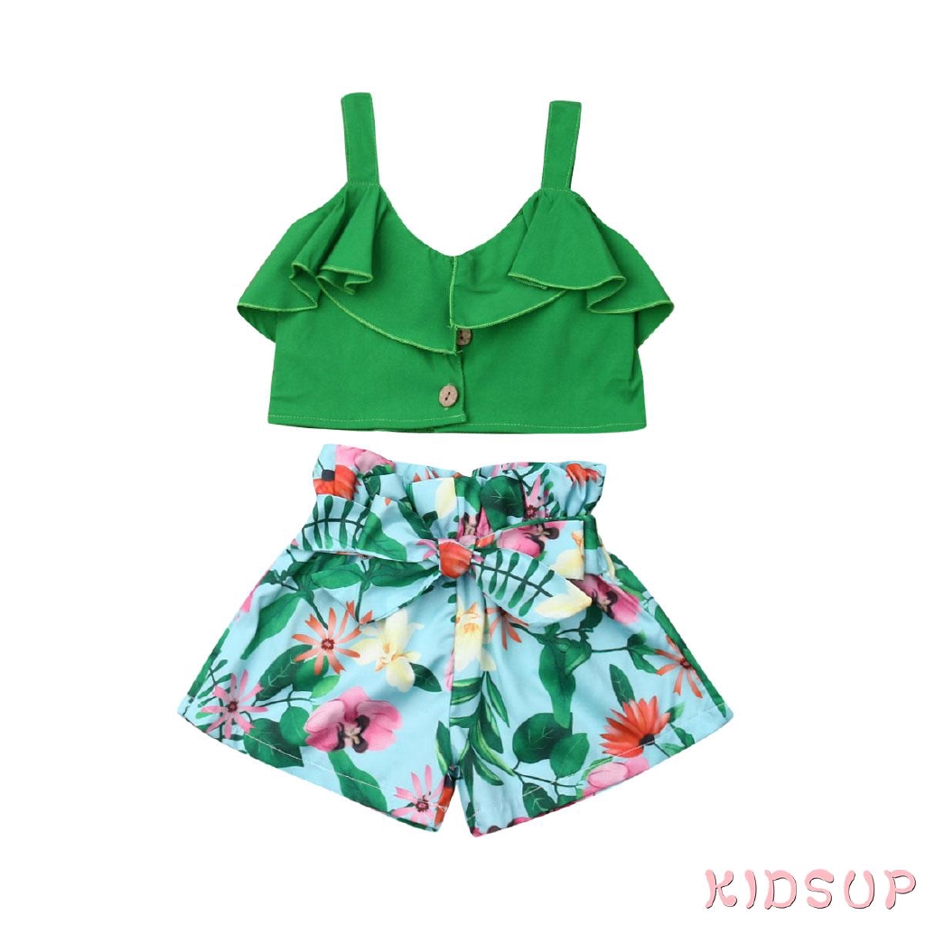 Bộ Áo Croptop + Quần Short Mùa Hè Cho Bé Gái