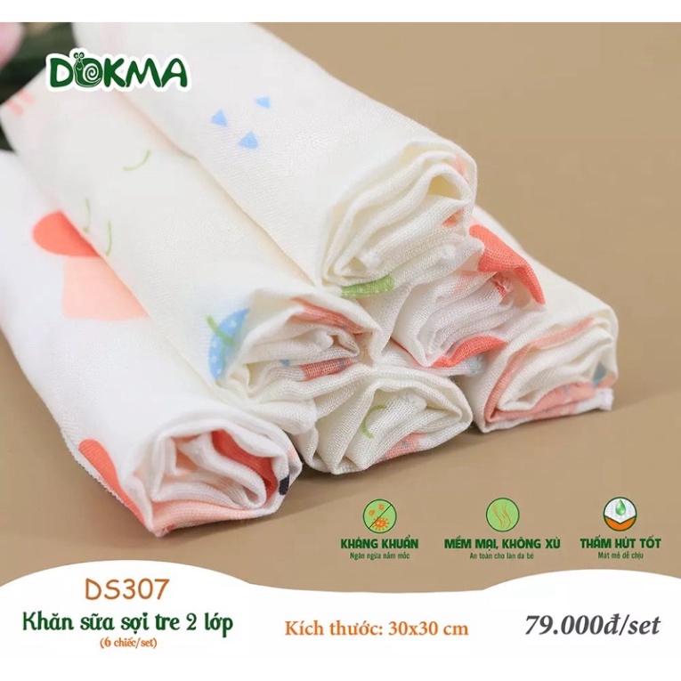 Sét 6 khăn sữa sợi tre Dokma 2 lớp DS307 - KT 30*30cm